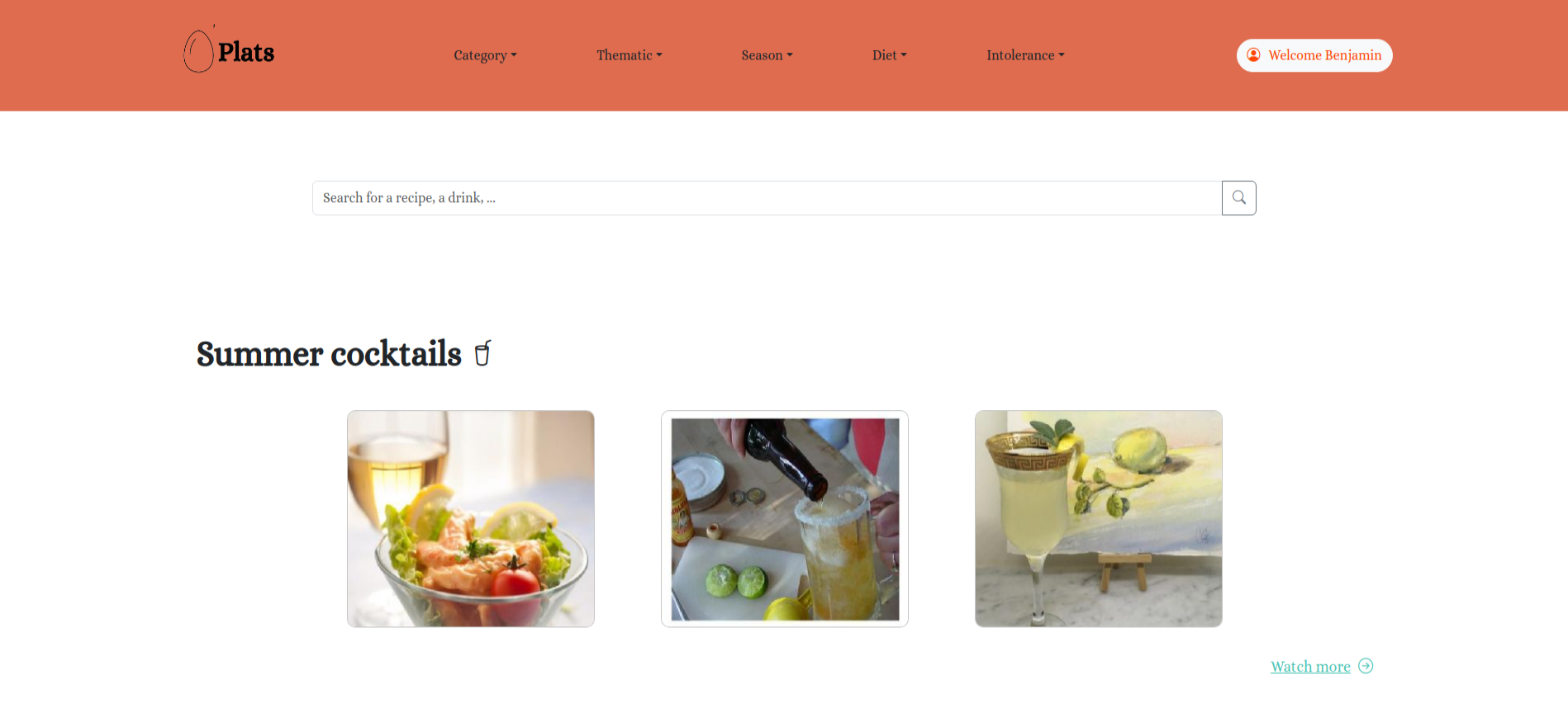 page d'accueil de l'application O'plats